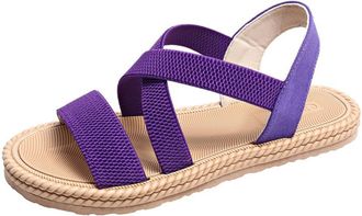 Generic Womens Sandals & Slides Ladies Wedge Sandals Open Toe Plus Size Wide Fit Walking Summer Shoes for Women Ankle Strap Flat Boho Shoes Purple