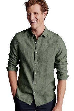 CHARLES TYRWHITT Slim Fit Pure Linen Shirt in Olive Green at Nordstrom, Size Xx-Large