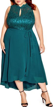 City Chic Vera Lace Sleeveless High-Low Dress in Teal at Nordstrom
