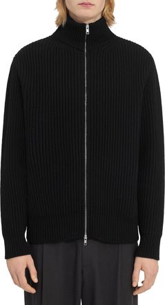 Maison Margiela Ribbed Knit Sports Jacket with High Collar and Zipper Closure