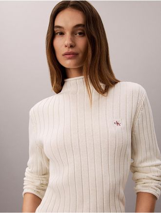 Calvin Klein Jeans Calvin Klein Womens Woven Monologo Turtleneck Sweater - White - XL