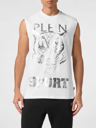 Plein Sport Canotta in cotone con stampa grafica del logo a contrasto