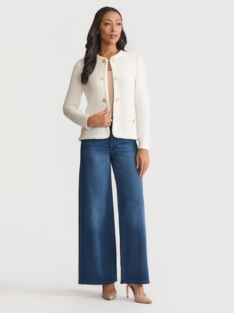 Misook Relaxed Lightweight Soft Tweed Knit Jacket in New Ivory at Nordstrom, Size Xx-Large