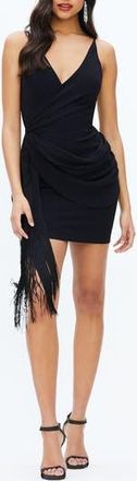 Dress The Population Alida Crepe Fringe Dress in Black at Nordstrom Rack, Size X-Small