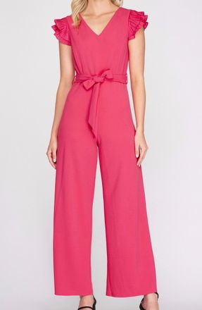 She + Sky Pleated Sleeve Jumpsuit In Fuchsia