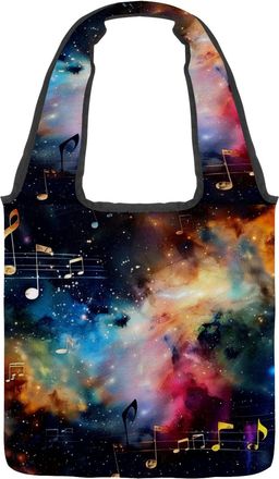 Generic Galaxy Music Note Space Stars Reversible Canvas Shoulder Tote - Double-Sided Print, 12oz Cotton, 27cm Drop, Fold-Flat Bag for Travel, Shopping, Street