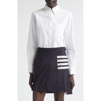 Thom Browne Classic Point Collar Long Sleeve Cotton Blouse in White at Nordstrom, Size 10 Us