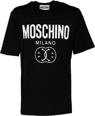 Moschino Mens Milano Double Smiley Black T-shirt Cotton - Size Medium