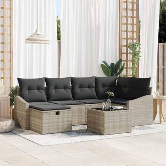 vidaXL Vidaxl - Conjunto De Sof&aacute; De Jard&iacute;n 7 Pcs Gris Claro 55 X 62 X 69 Cm