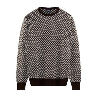 Drumohr Round-neck Knitwear, male, Brown, Size: 3XL Razor Blade Round-neck Sweater