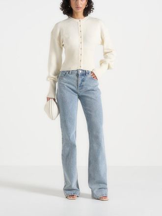 Mani&egrave;re De Voir Mayla Knitted Cinch Waist Cardigan in Cream at Nordstrom, Size X-Small