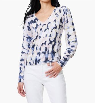 Nic+Zoe Rolling Clouds Sweater In Blue Multi