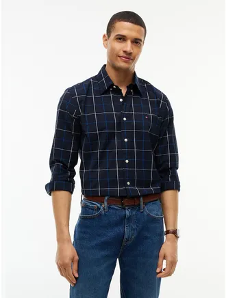 Tommy Hilfiger Mens Regular Fit Windowpane Shirt - Navy Blue - XXL