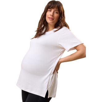 Kindred Bravely Pima Cotton Crew Neck Side Zip Maternity & Nursing T-shirt in White at Nordstrom, Size 3X Short