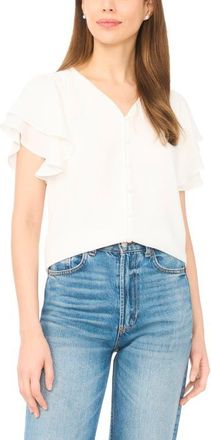 CeCe by Cynthia Steffe Double Flutter Sleeve V-Neck Top in New Ivory at Nordstrom, Size Xx-Large