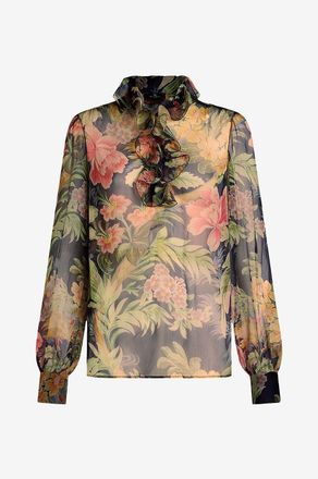 Etro Seiden-Georgettebluse mit R&uuml;schen und Bl&uuml;tenprint