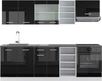 Vicco Mueble De Cocina R-line, Negro Brillo/blanco, 240 Cm, Et Antracita