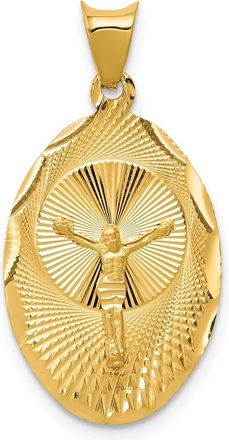 Diamond2Deal 14k Yellow Gold Polished Diamond-Cut Corpus Oval Pendant