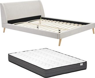 Vente-Unique Cama de estilo escandinavo 160 x 200 cm - Tela - Beige + Colch&oacute;n - BENEDICTE