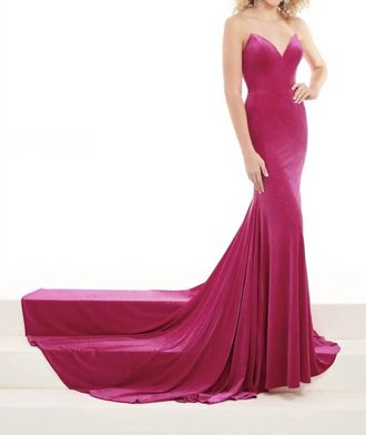 Rachel Allan Beaded Halter Top Prom Gown In Magenta