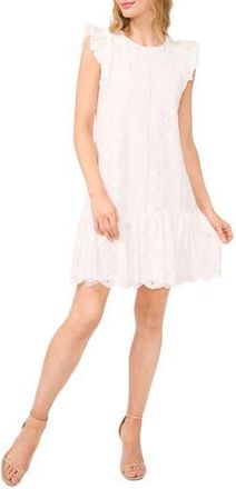 CeCe by Cynthia Steffe Floral Lace Flutter Sleeve Shift Dress in Ultra White at Nordstrom Rack, Size 14