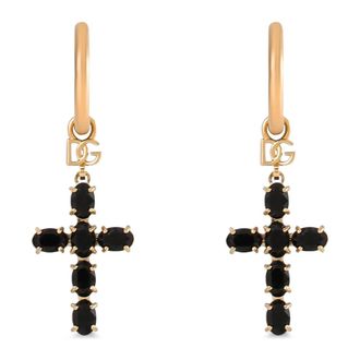 Dolce & Gabbana Creole Earrings With Crystal Cross - female - Dolce & Gabbana - Earrings - Multicolor - ONE SIZE - Accessories