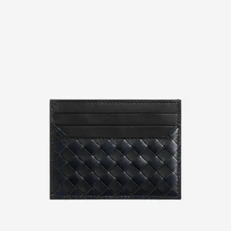 Bottega Veneta Woven Calfskin Card Case - Black