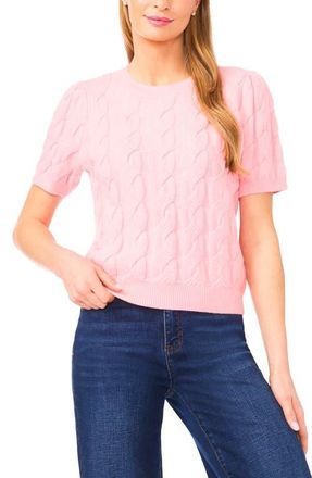 CeCe by Cynthia Steffe Cotton Blend Cable Knit Sweater in Prism Pink at Nordstrom, Size X-Small