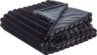 Beliani Colcha Decorativa De Tela Suave Dormitorio 200 X 220 Cm Negro Rakya