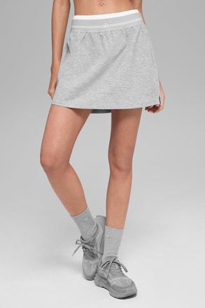 Alo Alosoft Better Together Tennis Skirt in Athletic Heather Grey/White, Size: Medium