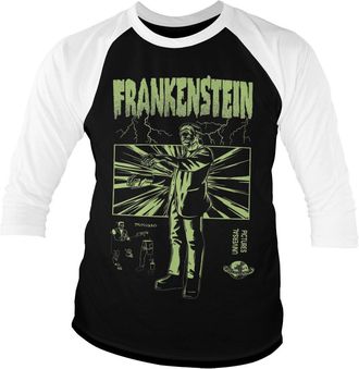 Universal Monsters Officially Licensed Frankenstein Retro Baseball 3/4 Sleeve T-Shirt (White-Black), Medium