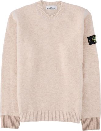 Stone Island Beige Emblem Crewneck Alpaca-Blend Knit Sweater