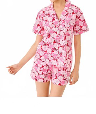 Lilly Pulitzer Mari Pajama Button-Up Top In Coconut Dear Heart