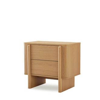 Koketto Home Mesita de noche de 60 cm en roble con dise&ntilde;o redondeado y 2 cajones