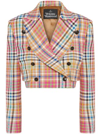 Vivienne Westwood Cropped Multicolor Plaid Jacket with Double-Breasted Front