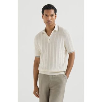 Brunello Cucinelli Cotton textured rib knit polo in White at Nordstrom, Size 52 It