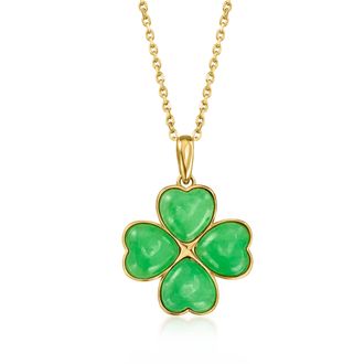 Ross-Simons Jade 4-Leaf Clover Pendant Necklace in 18kt Gold Over Sterling