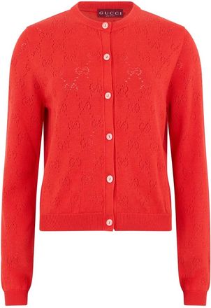 Gucci Cardigans, female, Red, Size: M Cotton Monogram Cardigan with Perforations