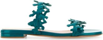 Gianvito Rossi Ocean Coral Embellished Flat Sandal - Dames - Sandalen - Groen - 35 EU - Leer - Schoenen