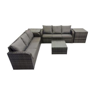 Fimous Rattan Garden Outdoor Furniture Set with 2 Side Tables in Dark Grey