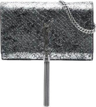 Saint Laurent Pre-owned Clutches, female, Gray, Size: ONE SIZE Pre-owned The Kate Wallet on Chain