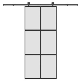 Berkfield Home Sliding Door with Hardware Set 90x205 cm Tempered Glass&Aluminium in Black