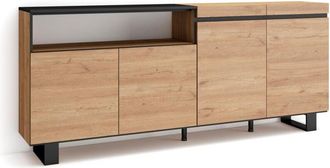 Skraut Home Credenza, Mobile, Cucina, Madia, mobile ingresso, 200x87x35cm, 4 Porte, Design industriale, Stile moderno, Rovere e nero - Skraut Home