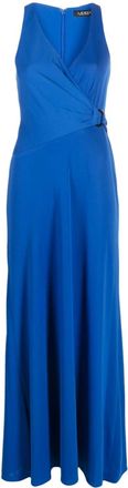 Lauren Ralph Lauren sleeveless V-neck long dress - women - Polyester/Elastane/Polyester/Elastane - 2 - Blue