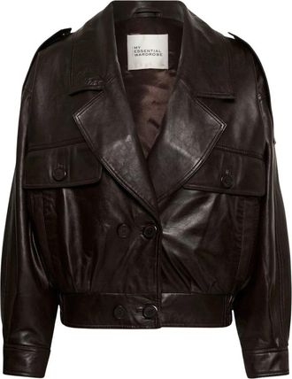 MY ESSENTIAL WARDROBE Jackie MW Leren Jas - Dames - Leren en Su&egrave;de Jassen - Bruin - XL - Leer - Jassen