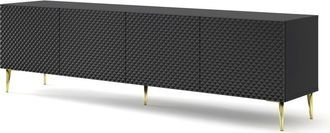 AKL FURNITURE Mueble para TV efecto madera Negro y Dorado
