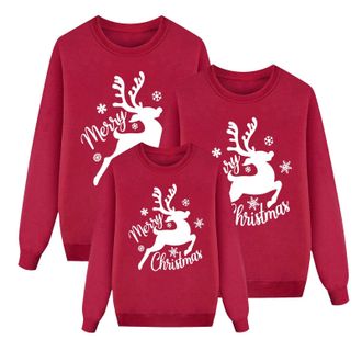 Generic Christmas Jumpers Matching Family Long Sleeve Round Neck Reindeer Snowflake Xmas Tree Sweatshirts Novelty Family Christmas Pullovers for Women, Men, a