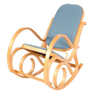 Hhg [nunca Usado] Mecedora M41, Sill&oacute;n Giratorio Sill&oacute;n Tv, Madera Maciza, Aspecto Roble, Tela/textil Azul