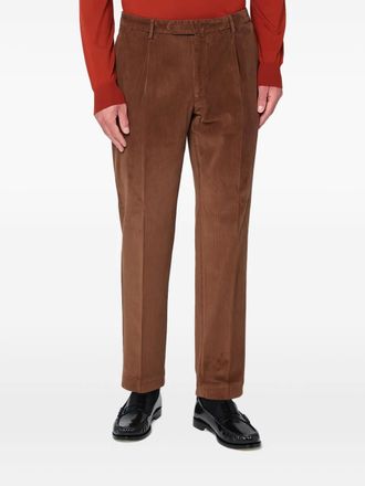 Santaniello corduroy-texture pleated regular trousers - Brown