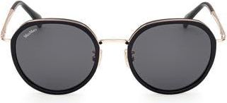 Max Mara 54mm Round Sunglasses in Shiny Black /Smoke at Nordstrom Rack